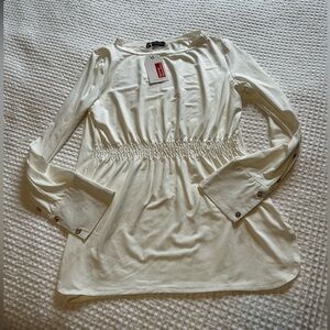 NWT Maison Mascallier Elastic Waist Cream Boatneck Top